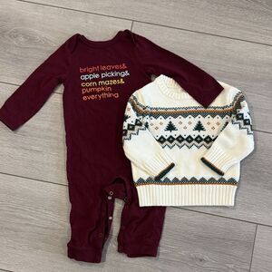 Cat & Jack Fall Onesie and Christmas Sweater 12M